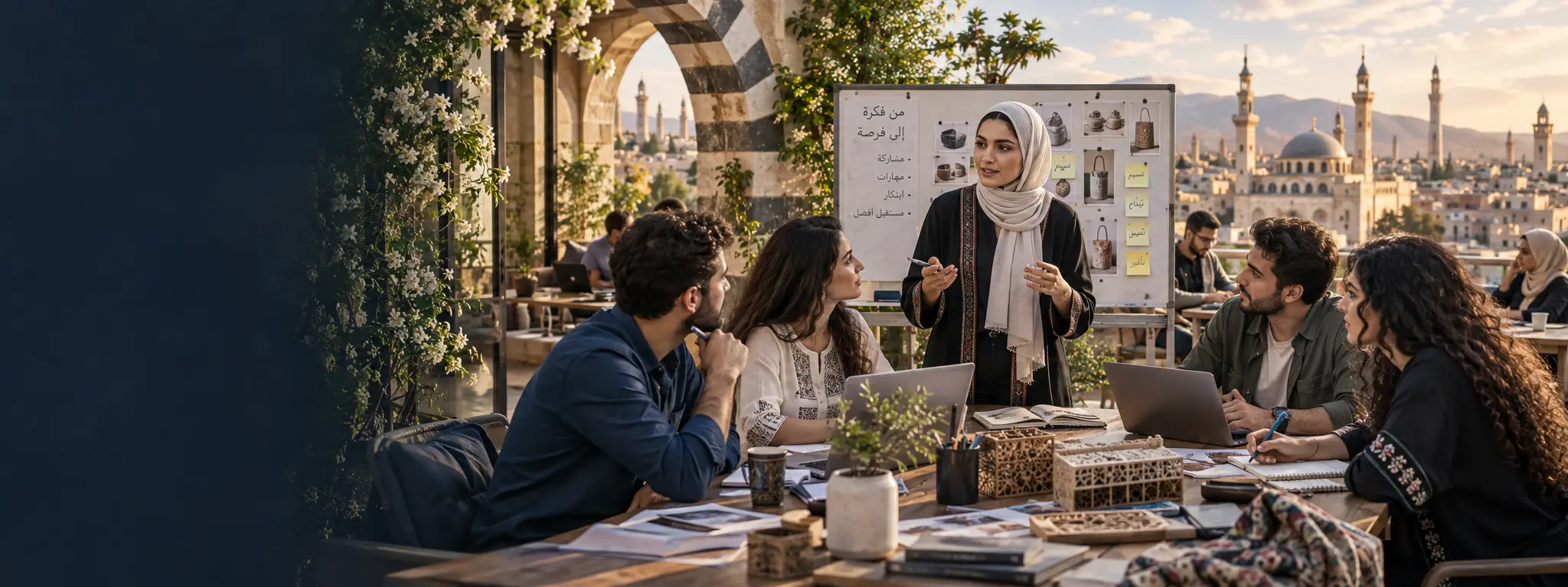صورة توضيحية لمهنيين سوريين يخططون لمبادرة مجتمعية